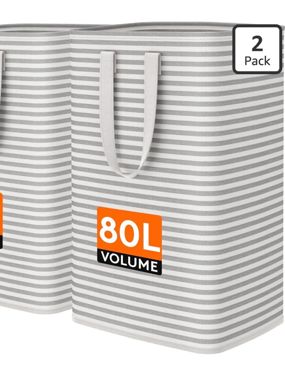 Gray and White Striped Collapsible Laundry Hampers- 2 pack NEW 🏷️ - Picture 2 of 6